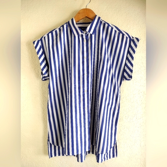 J. Crew Button-front tie-waist top in bold stripe cotton poplin - Picture 2 of 7